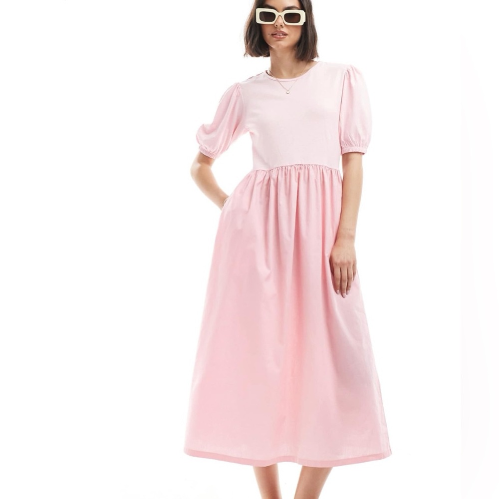 ASOS Pink A-Line Puff Sleeve Dress for Prom